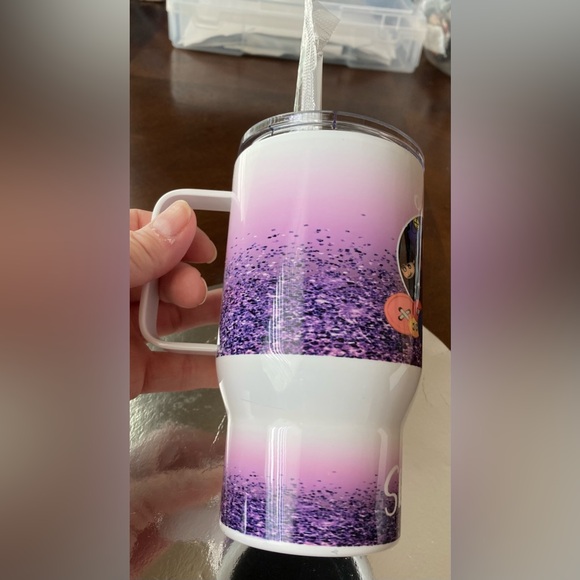 NWT Custom Tumbler Caroline Image With Skyler Printed On Bottom W/Handle Straw - Picture 7 of 16